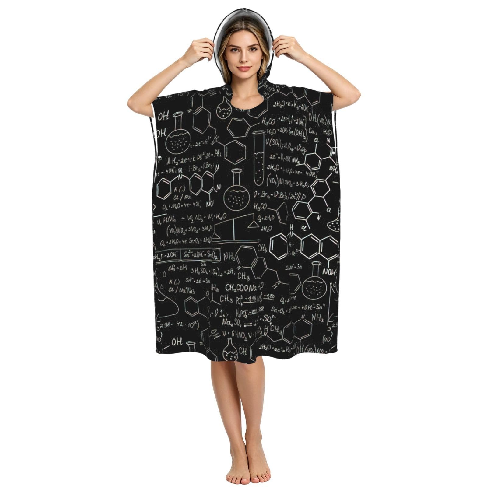 Yyoretp Abstract Science Chemistry Illustration 3D Print Surf Poncho Changing Towel Swim Robe Hoodie Quick Dry Terry Cloth Swimming Cover Up