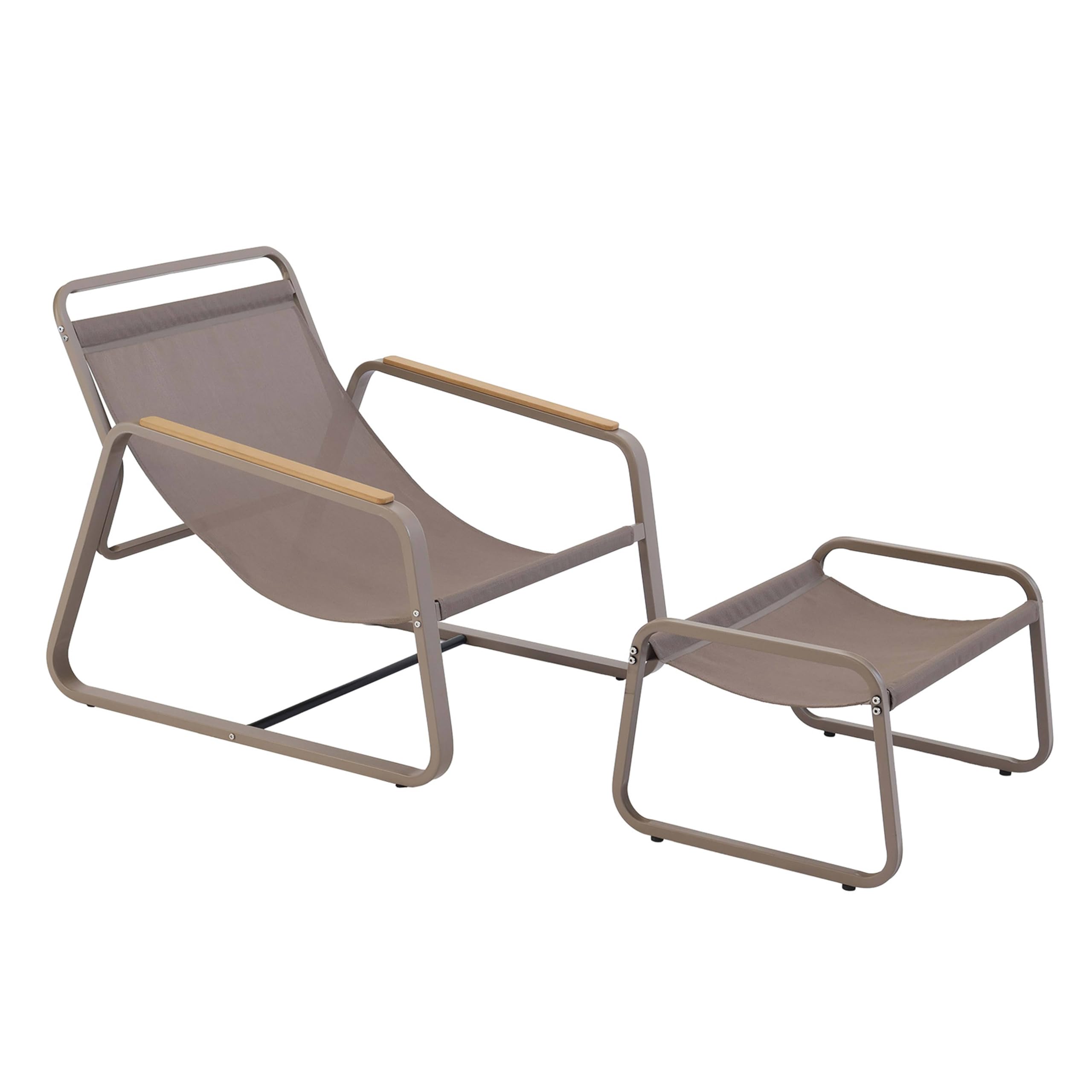 Oviala Fauteuil Relax en Acier et textilène avec Repose-Pieds Taupe