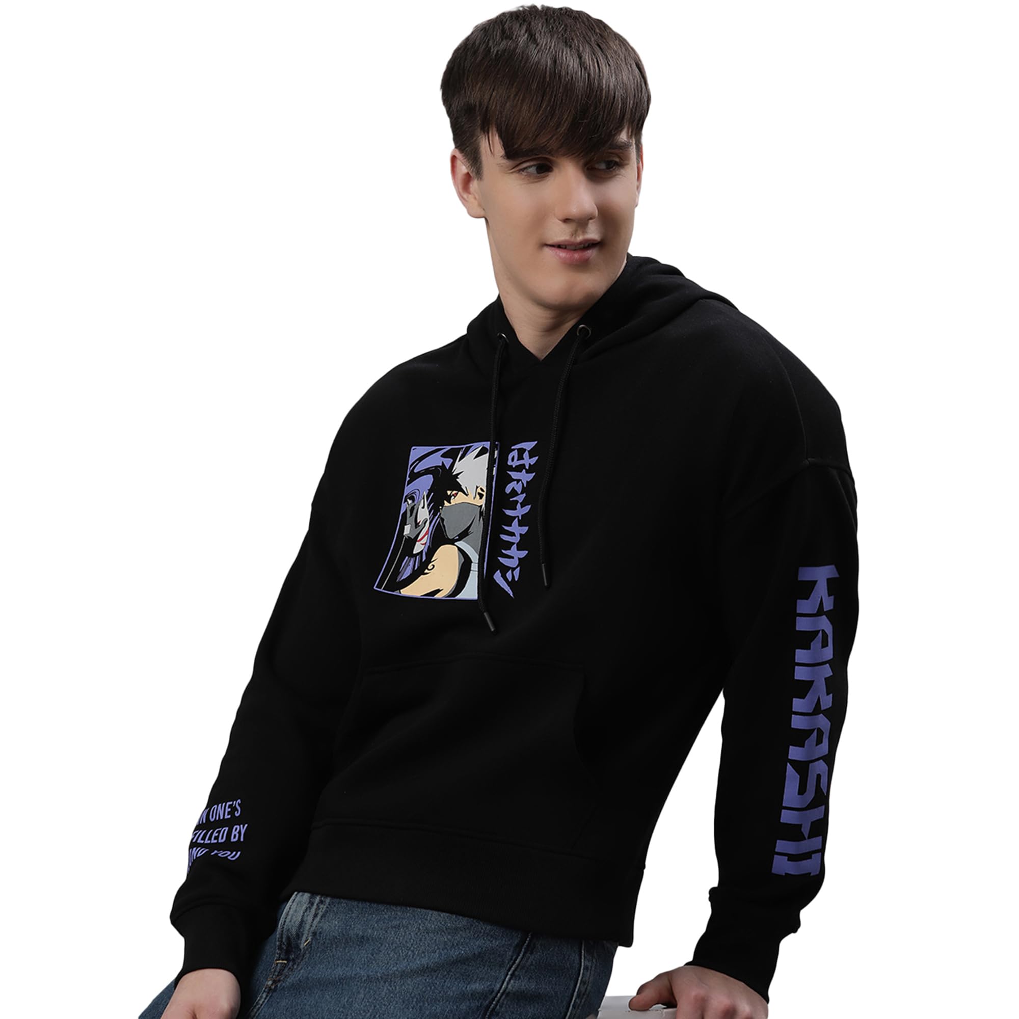 Free AuthorityNaruto Printed Loose Fit Black Ploycotton Men's Hoodie