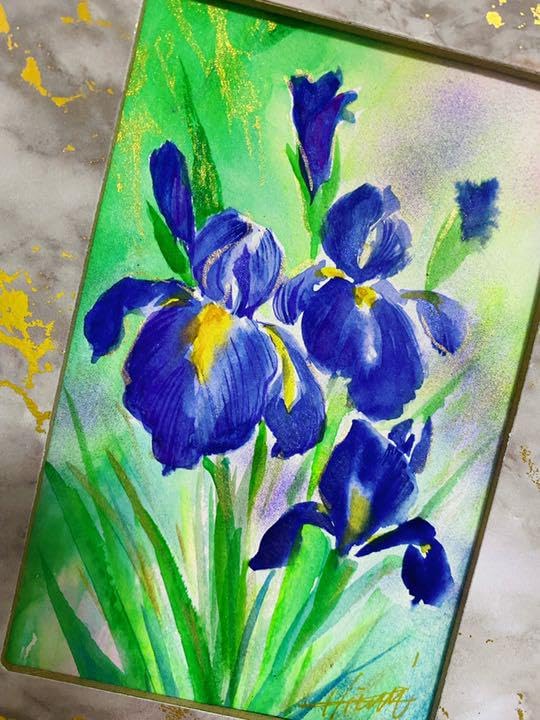 Amazon.co.jp: 菖蒲の花 水彩画 絵画 : おもちゃ