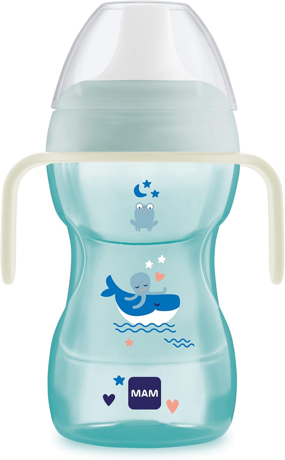 MAM Fun to Drink Cup & Glow Handles, Spill-Free Sippy Cup for Toddlers, Non-Slip Handles, Encourages Independent Drinking, Blue (Various Designs)