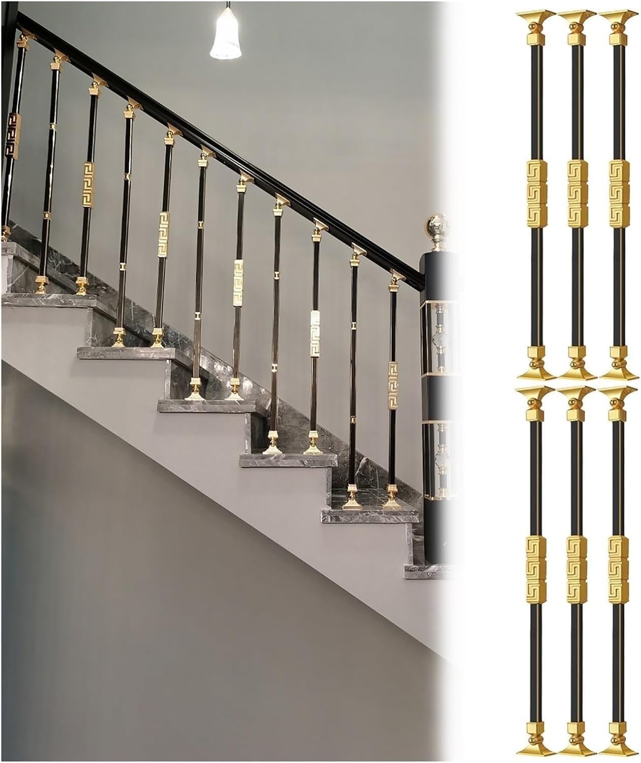 Garde-corps intérieur bicolore avec supports réglables pour rénovation escalier | Pack de 6