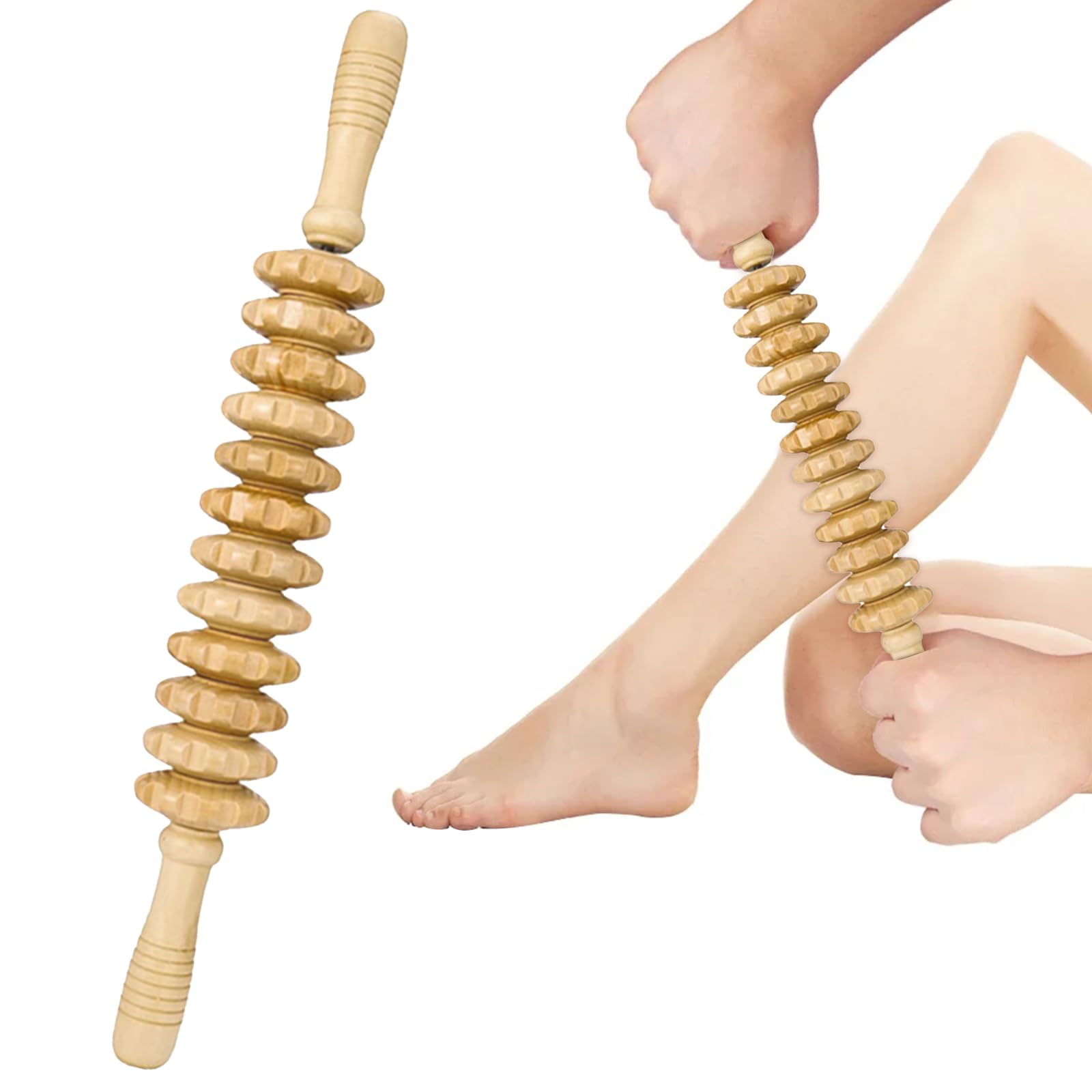 SRTSTR Rodillo Maderoterapia Masajeador AnticelulÃtico Madera Rodillo Masaje Muscular para Todo El Cuerpo Drenaje Linfatico Piernas Glúteos Espalda Cervical Alivio Dolor Muscular y Relajación (43cm)