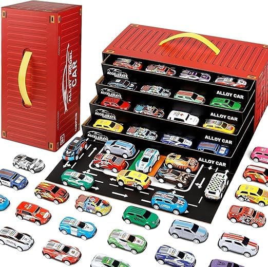ELVIA 48 PCS Alloy Die-Cast Toy Cars Set with Storage Case – Mini Metal Racing Cars Assortment, Pull Back Vehicles,sofware, Educational Playset for Kids Boys Girls Ages 3+-image-36