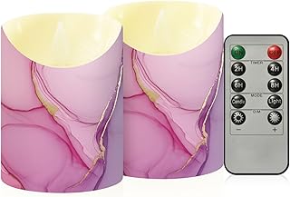 Flickering Flameless Candles,Marble LED Battery Operated Candles with Remote Control and Timer for Christmas Home Wedding Birthday Decoration Small 2 Pack