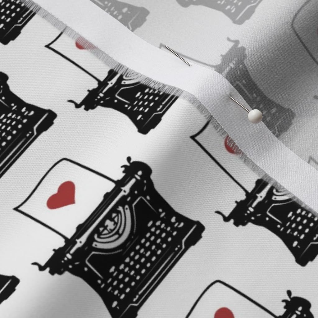 Spoonflower Fabric - Pen & Ink Typewriter Red Heart Vintage Love Retro Type Printed on Organic Cotton Sateen Fabric by The Yard - Sewing Quilting Apparel Home Decor