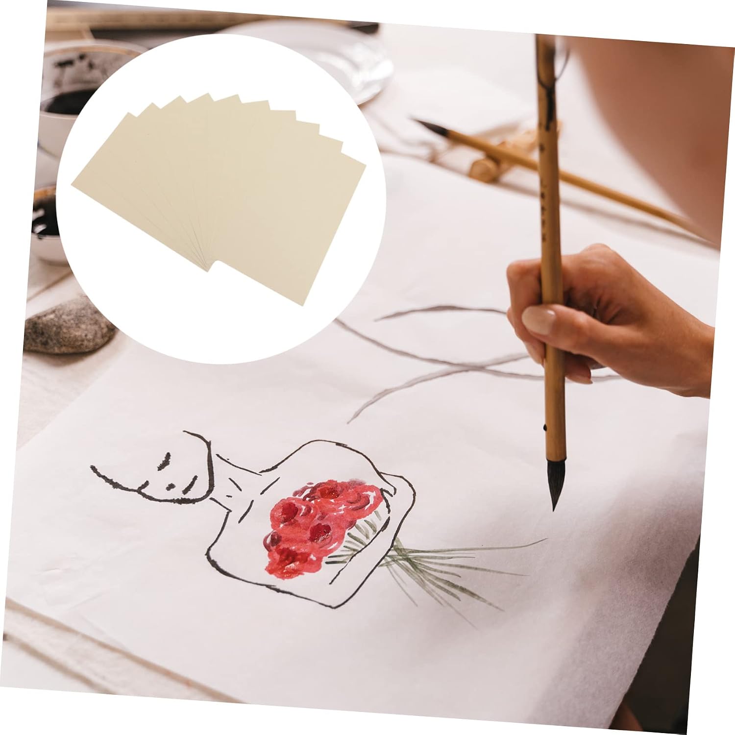 OHPHCALL 10sheets Rectangular Blank Calligraphy Paper Chinese Ink Rice Paper for Painting Drawing for Beginners Enthusiasts Lightweight Supplies