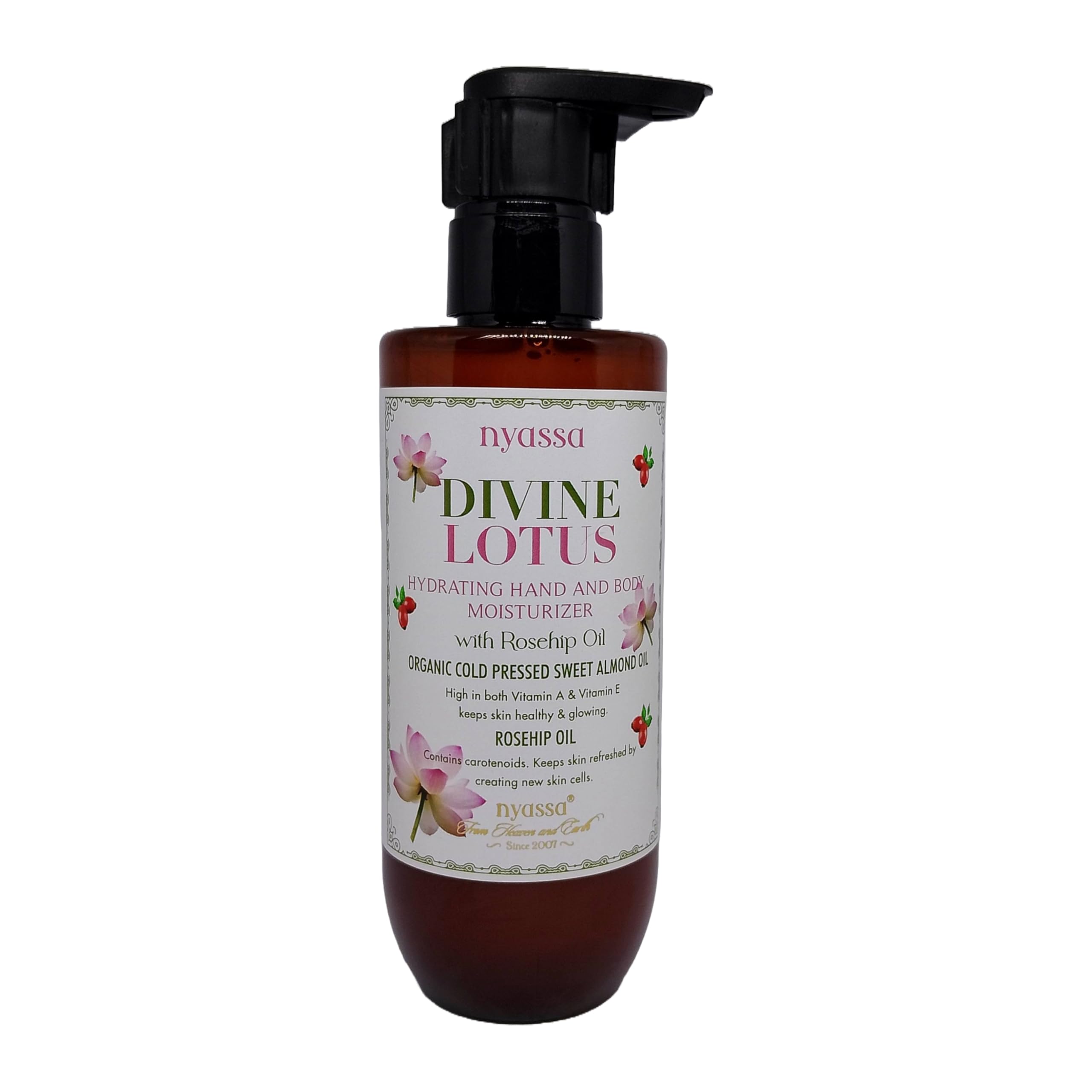 Nyassa Divine Lotus Hydrating Hand and Body Moisturizer with Rosehip Oil & Organic Sweet Almond Oil |For skin healthy & glowing | No Parabens, Sulphates, Vegetarian. Cruelty free. (200ml)-image-41