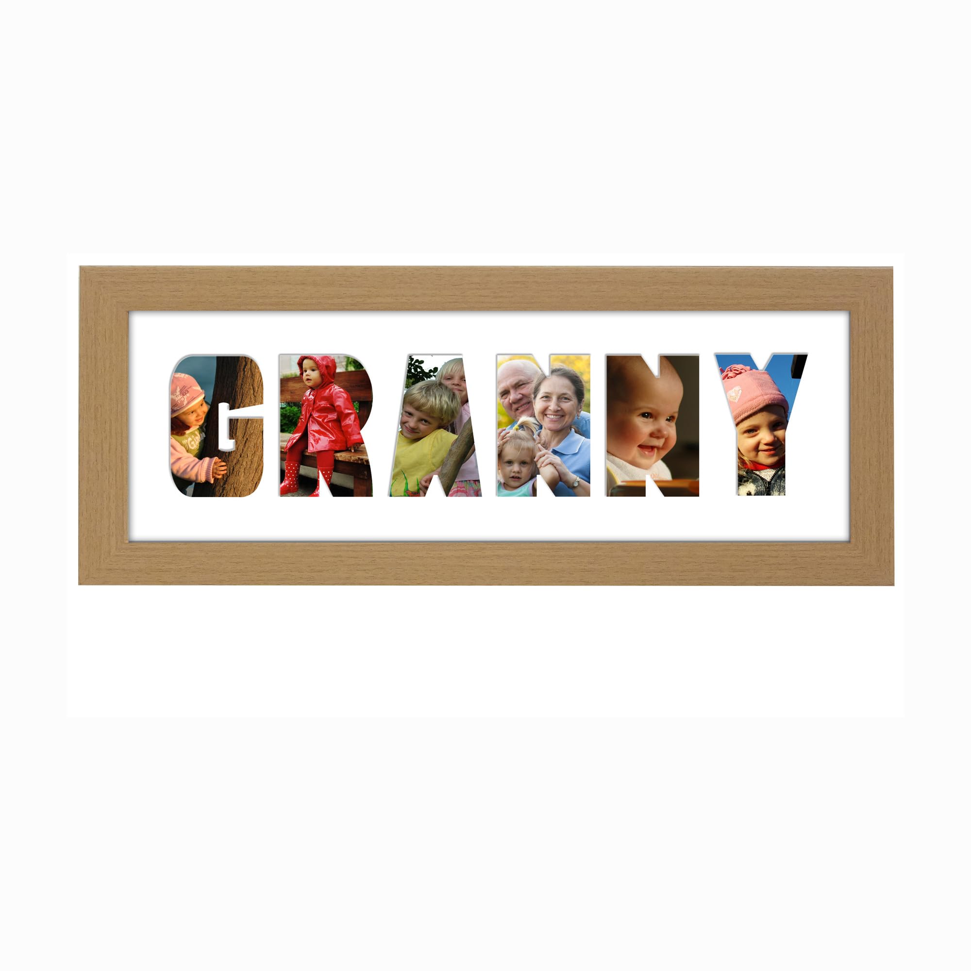 Photos In A Word Oak Finish Frame White Mount Granny Photo Frame Letter Word Name Frame Single Mounted 14035A (Oak Finish Frame White Mount)