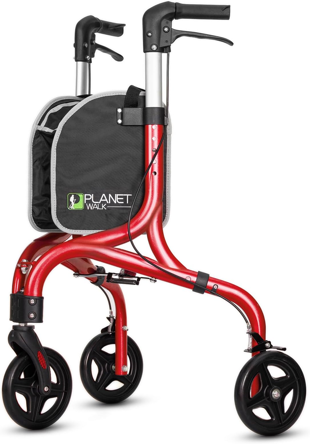 PLANETWALK Premium 3 Wheel Rollator Walker for Seniors – Ultra Lightweight Foldable Aluminum Mobility Aid with Height Adjustable Handle and 8 Inch Wheels, Brilliant Red