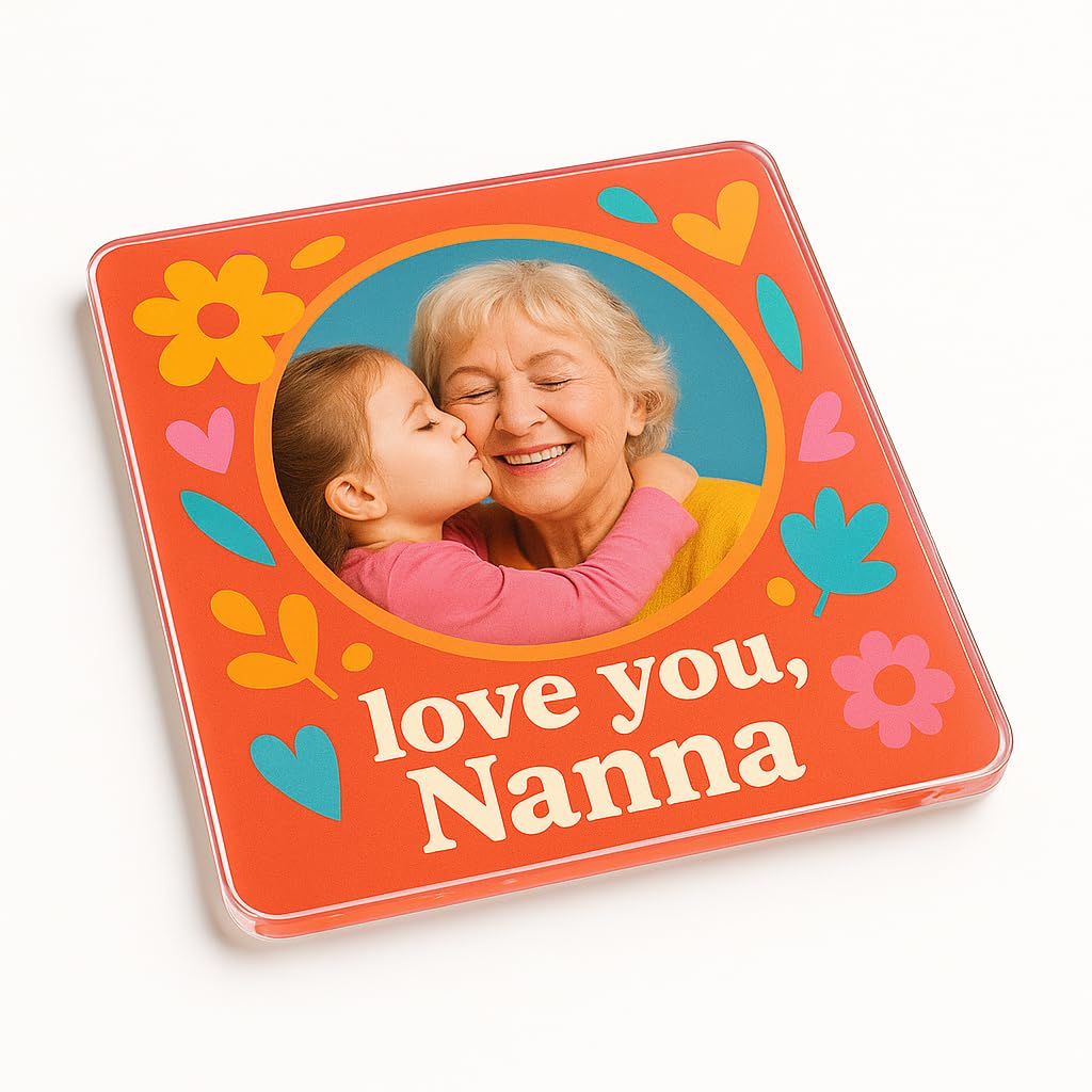 The Plum Penguin Nannas Embrace Personalised Photo Acrylic Coaster Gift For Nanna - Vibrant Heartwarming Family Design With Photo Frame For Special Occasion
