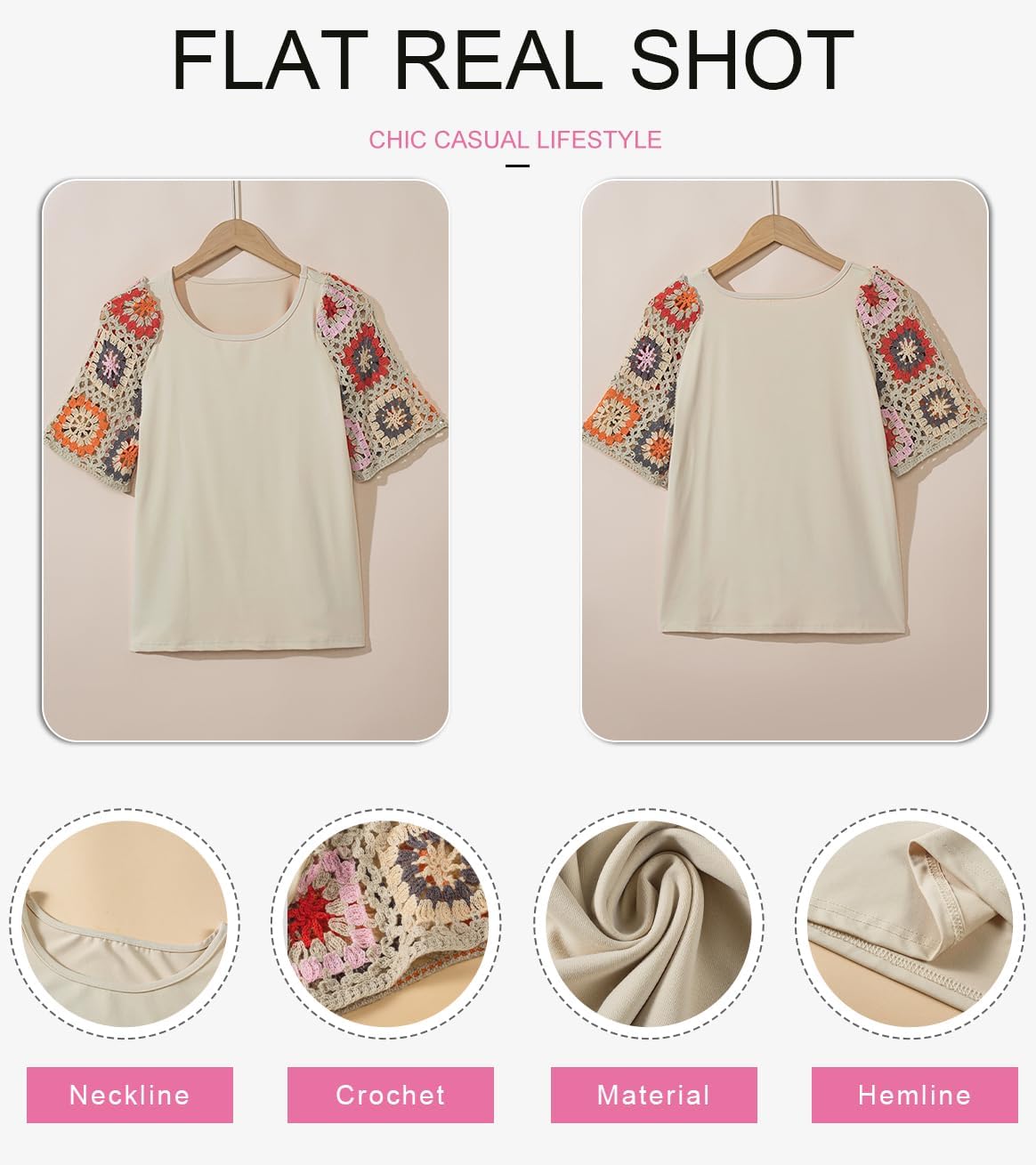 SHEWIN Womens Crochet Floral Print Tops Casual Short Sleeve T Shirts Crewneck Boho Beach Vacation Clothes - Image 6