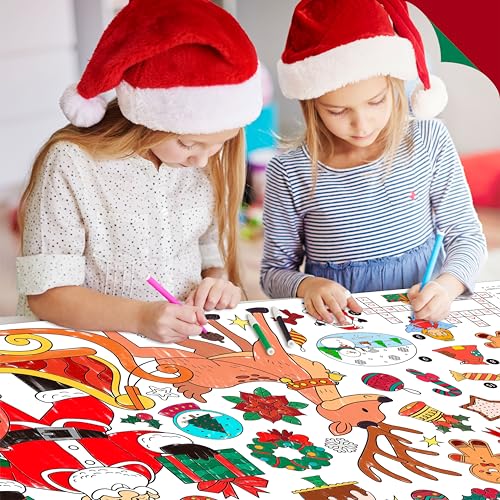 Image of Christmas Coloring Poster, Large Coloring Activity Paper 75 inch x 31 inch Jumbo Size Versatile Paper DIY Painting Drawing Banner /Tablecloth for School, Winter Theme Parties, Wall Decor