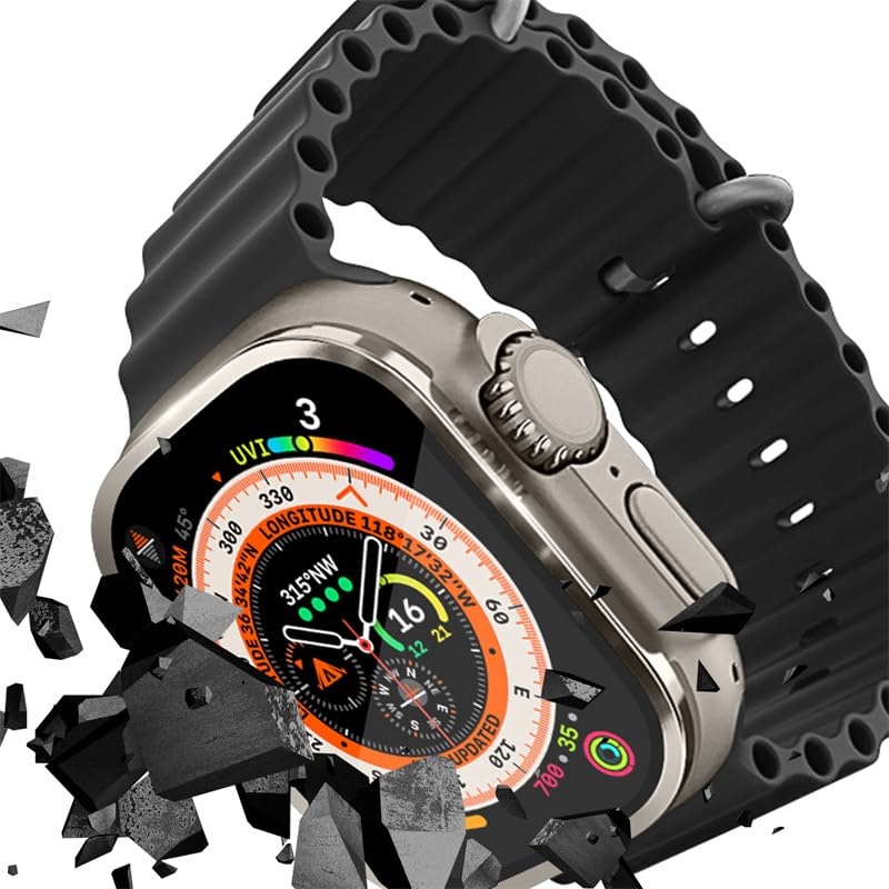 Custodia in lega di alluminio in vetro temperato per Apple Watch Ultra 2 49mm Protezione schermo antigraffio per iWatch Ultra 49mm Pellicola protettiva