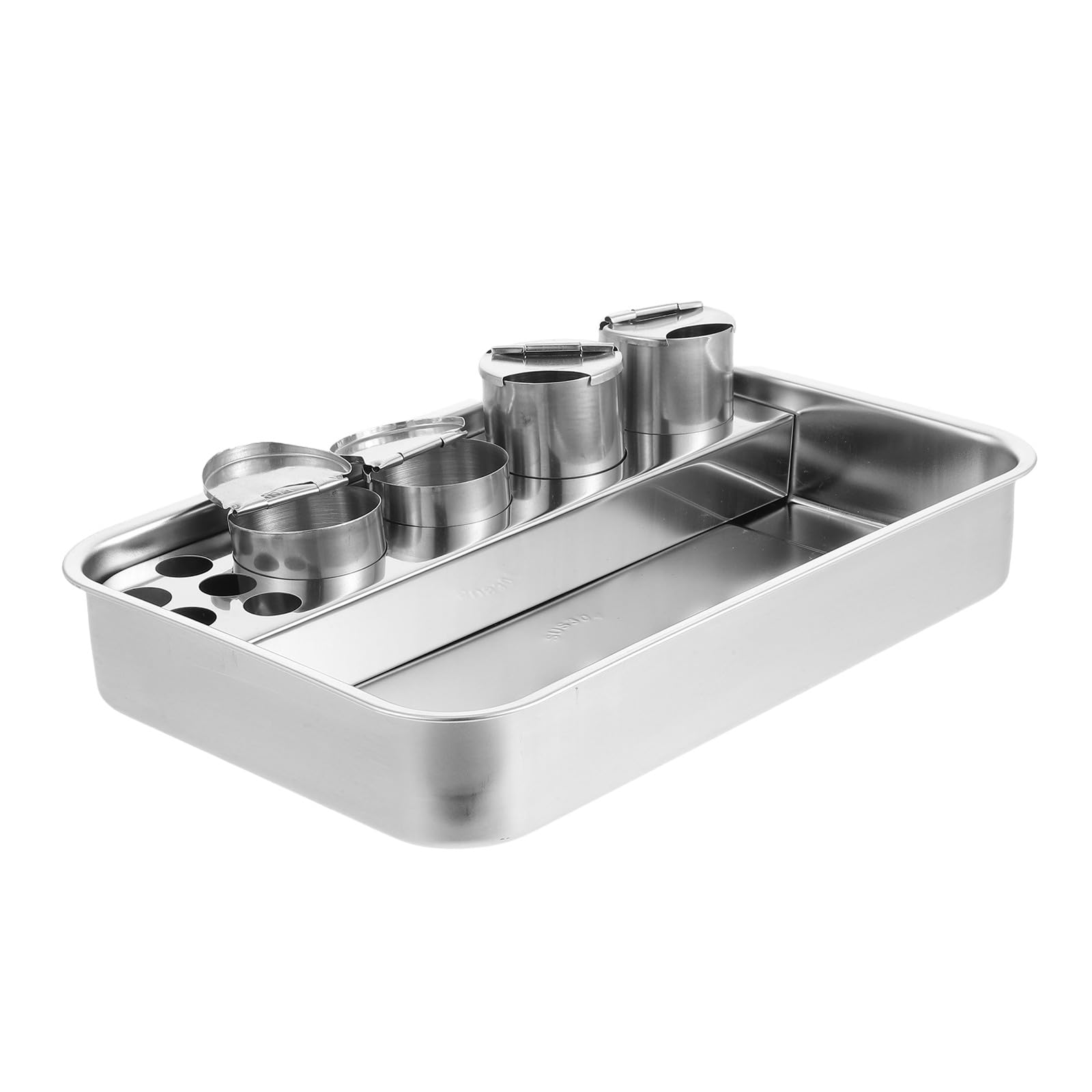 SHINEOFI Bandeja de Médica de Acero Inoxidable 304 Bandeja Rectangular 4 Orificios para Frascos Equipo Profesional para Hospitales y Clínicas para Curas