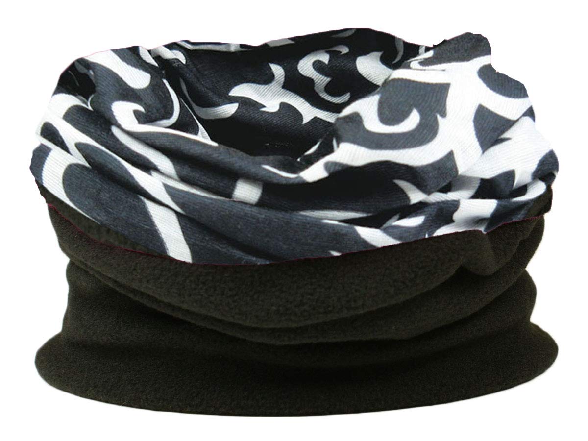Rockjock Men's Black & White Multifunctional Snood For Scarf, Hat, Neck Warmer, Hood, Balaclava With Fleece Section