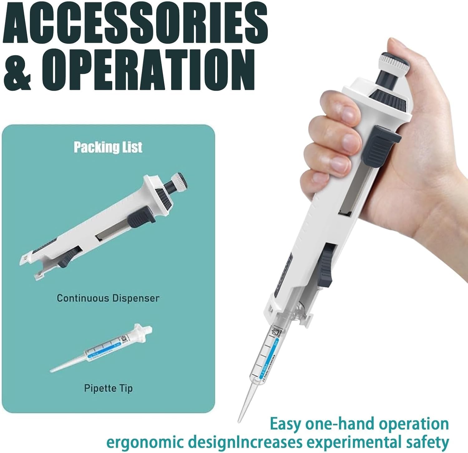 Pipetta A Canale Singolo A Volume Regolabile, Dispenser Da Laboratorio A Erogazione Continua A 5 Marce (0,5 Ml-50 Ml) Con Ugello Standard Da 5 Ml For Ricerca Scientifica