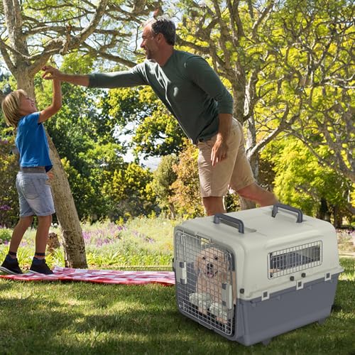 FIVMEN Hundebox Transportbox Hund 80x57x70 cm Hundetransportbox mit Rollen und Eisen Fenstern Türen Tiertransportbox Flugzeugbox für Hunde Flugzeug Auto Reise & Transport