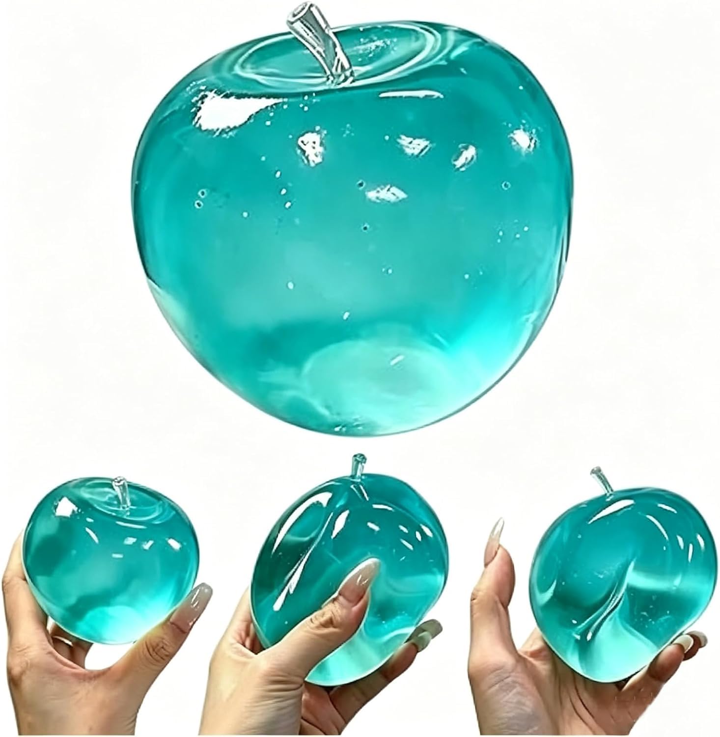 Blue Apple Squishy Stress Ball – Transparent Maltose Squeeze Toy with Slow Rise Effect, Clear Jelly Sensory Toy for Adults Office Desk Decor, Stress Relief & Anxiety (Blue)-image-10