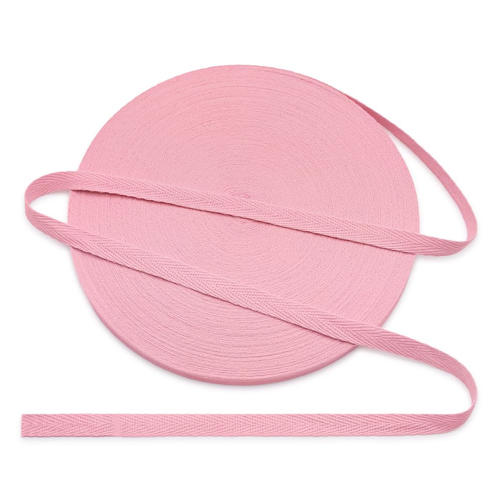 Jamsinmu Cotton Bias Binding Tape 10 mm, Herringbone Tape Cotton Tape with Herringbone Pattern, Cotton Strap Tape 10 mm, Cotton Ribbon 1 cm, Pink C405, 45 Yards