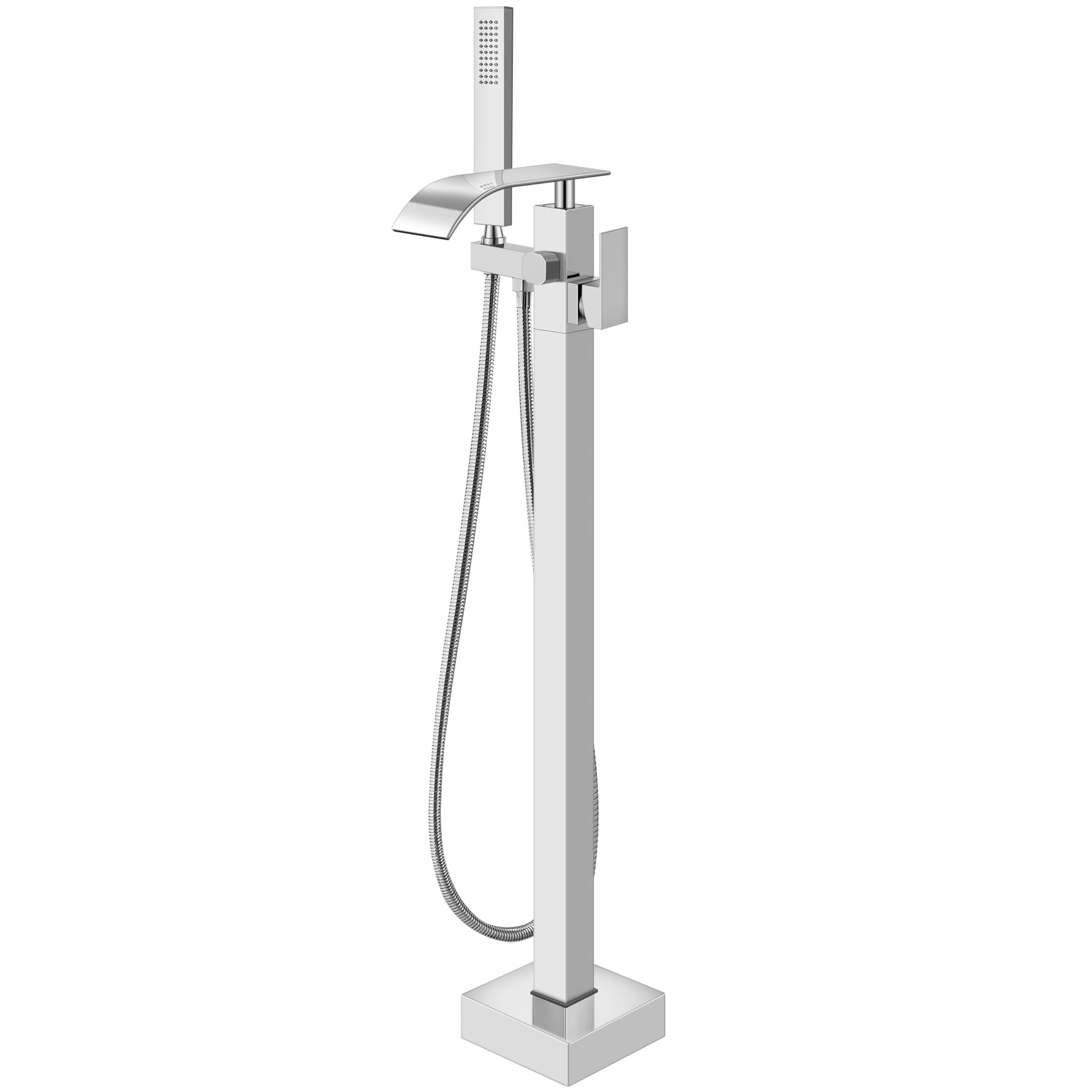 Aolemi Freestanding Bathtub Faucet Floor Mount Tub Filler Waterfall Free Standing High Flow with Handheld Shower Mixer Taps Swivel Spout Polish Chrome