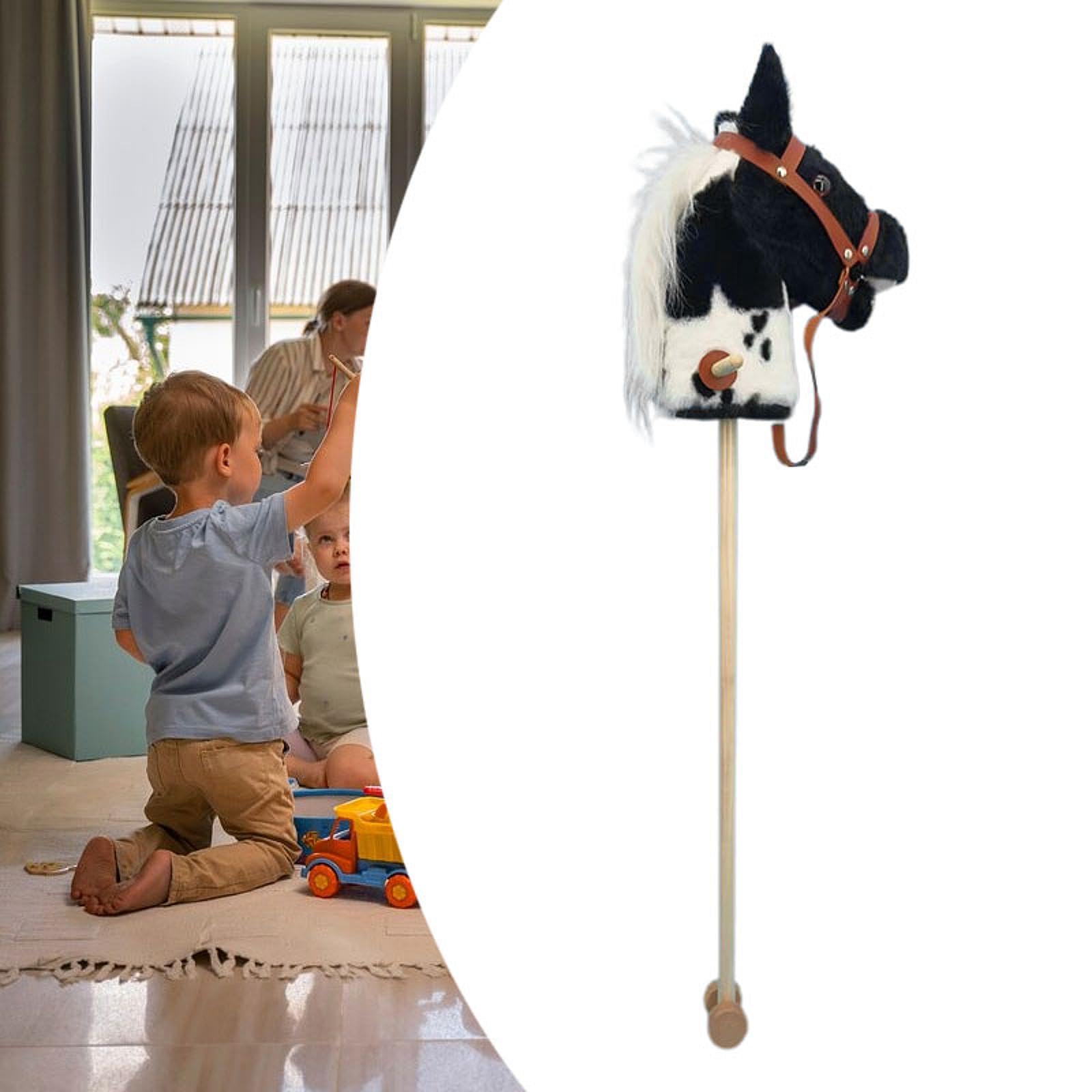 Bastone da Equitazione in Legno per Bambini, Robusto E Ideale Come Regalo, Nero