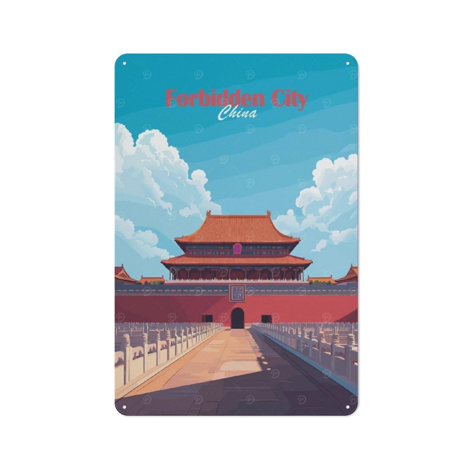 Junmoney Style Tin Sign 30X20cm With Forbidden City, China For Garage Wall, Retro- Decor, For Room Styling Across Garages And Workshops
