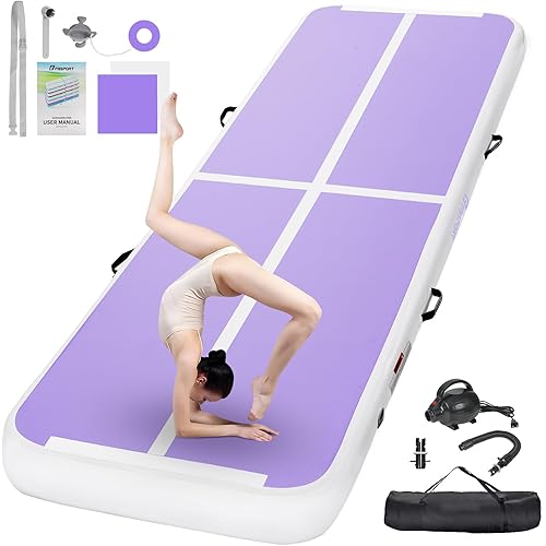 FBSPORT 10ft Inflatable Air Gymnastics Training Mat 4 inches Thickness Tracks for Home Use/Training/Cheerleading/Yoga/Water with Pump