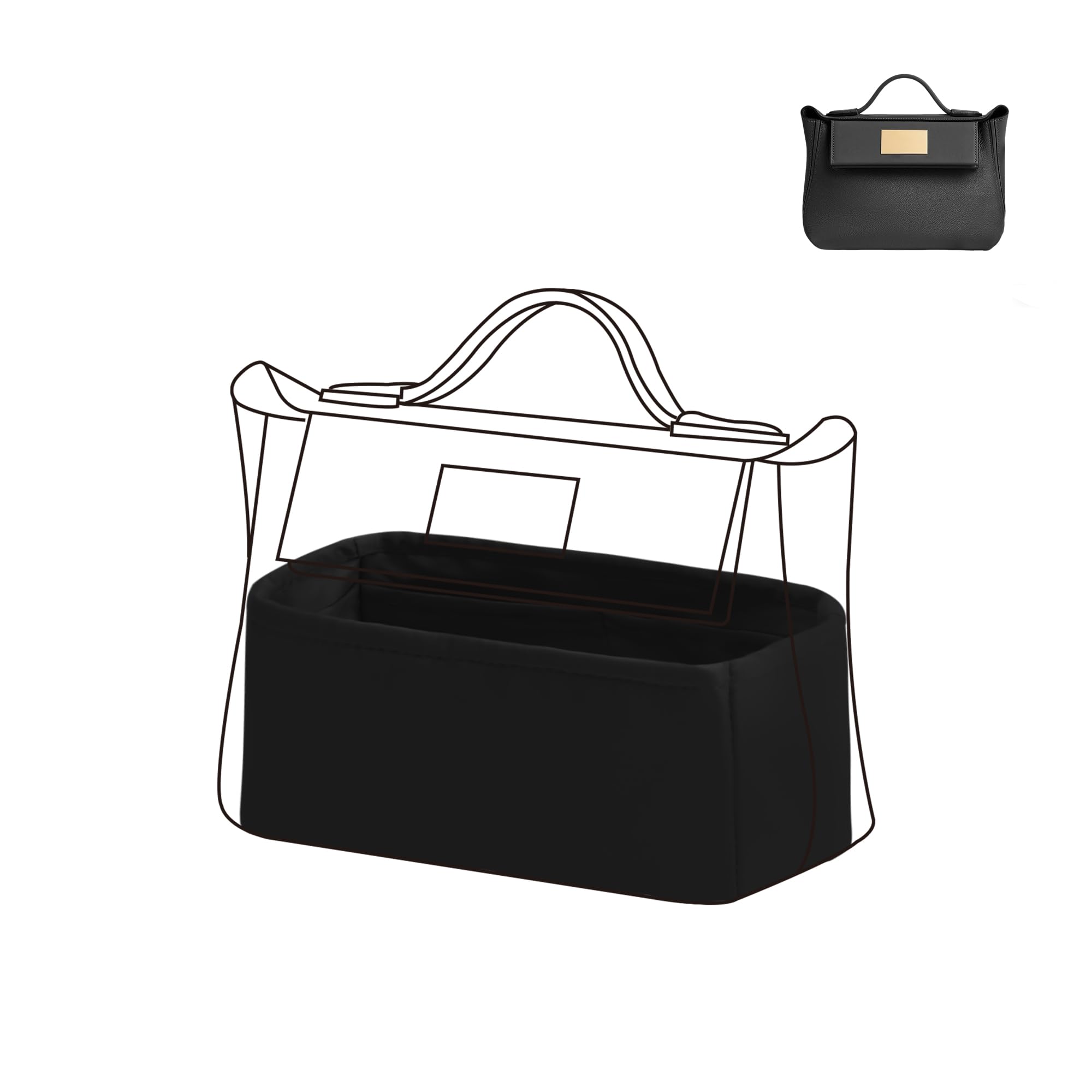 DGAZ Silk Handbag Organizer Insert Fits 2424 mini/29/35, Silky Smooth Bag Organizer, Luxury Handbag & Tote Shaper (Black, 2424-mini)