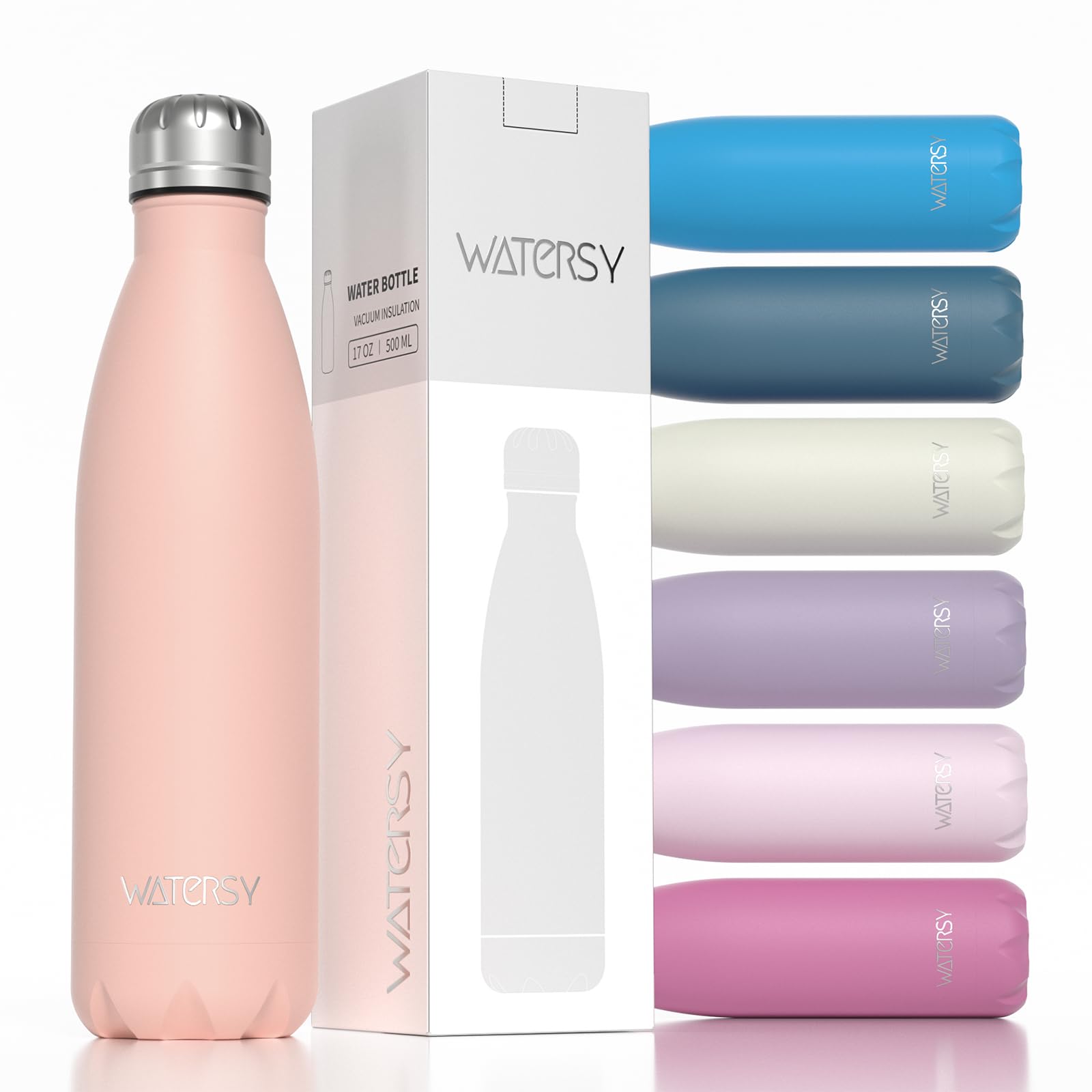WATERSY Stainless Steel water bottles,17oz/500ml Insulated Water Bottle | Pink metal water bottle Keeps Drink Cold and Hot,BPA Free kids water bottles for School,Gym,Travel,Sports Nectarine