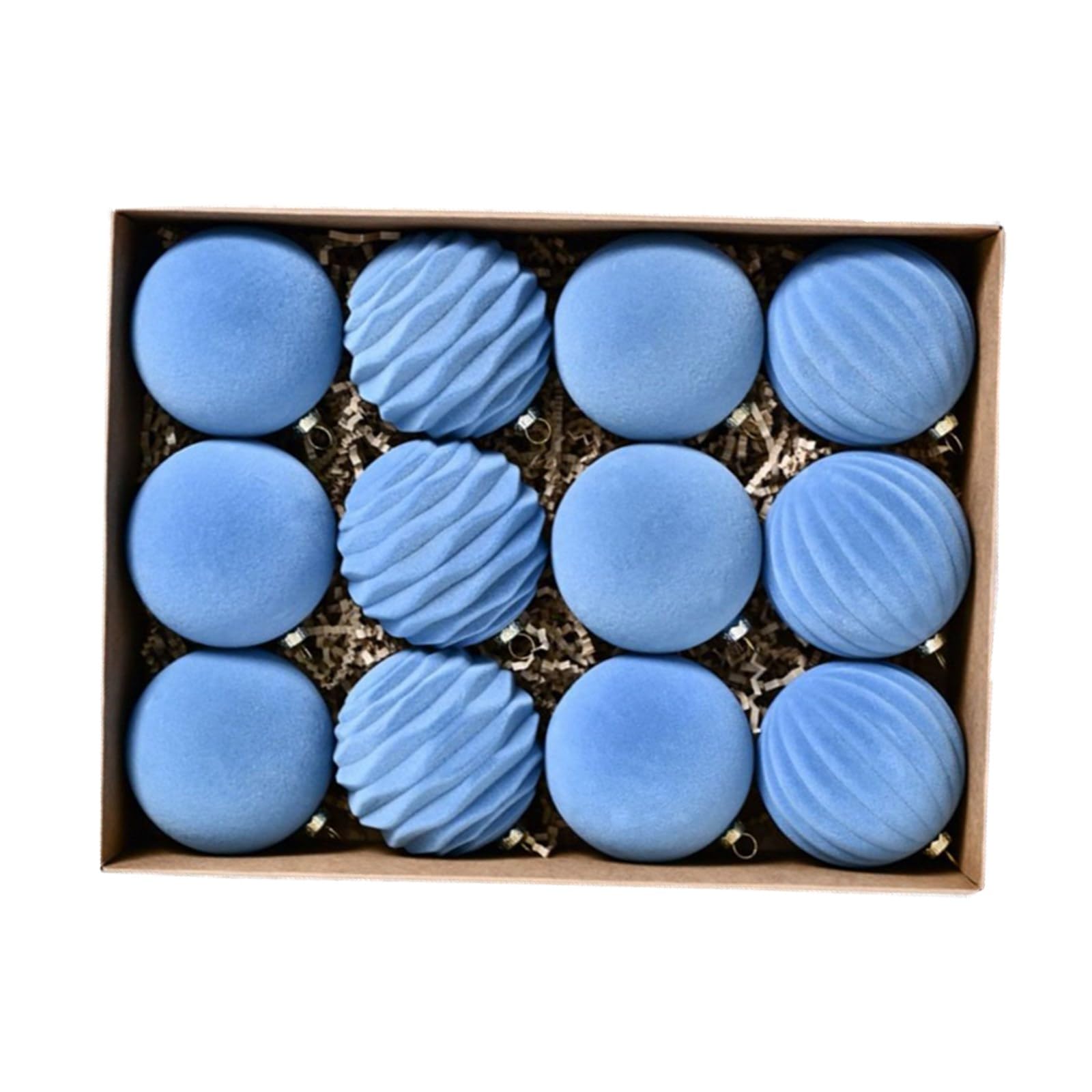 Maritown B-Blue 12Pcs Velvet Christmas Baubles 6Cm Flocked Shatterproof Velvet Baubles Plastic Xmas Ball Decorative Hanging Ornaments For Christmas Tree Decorations (, 6Cm)