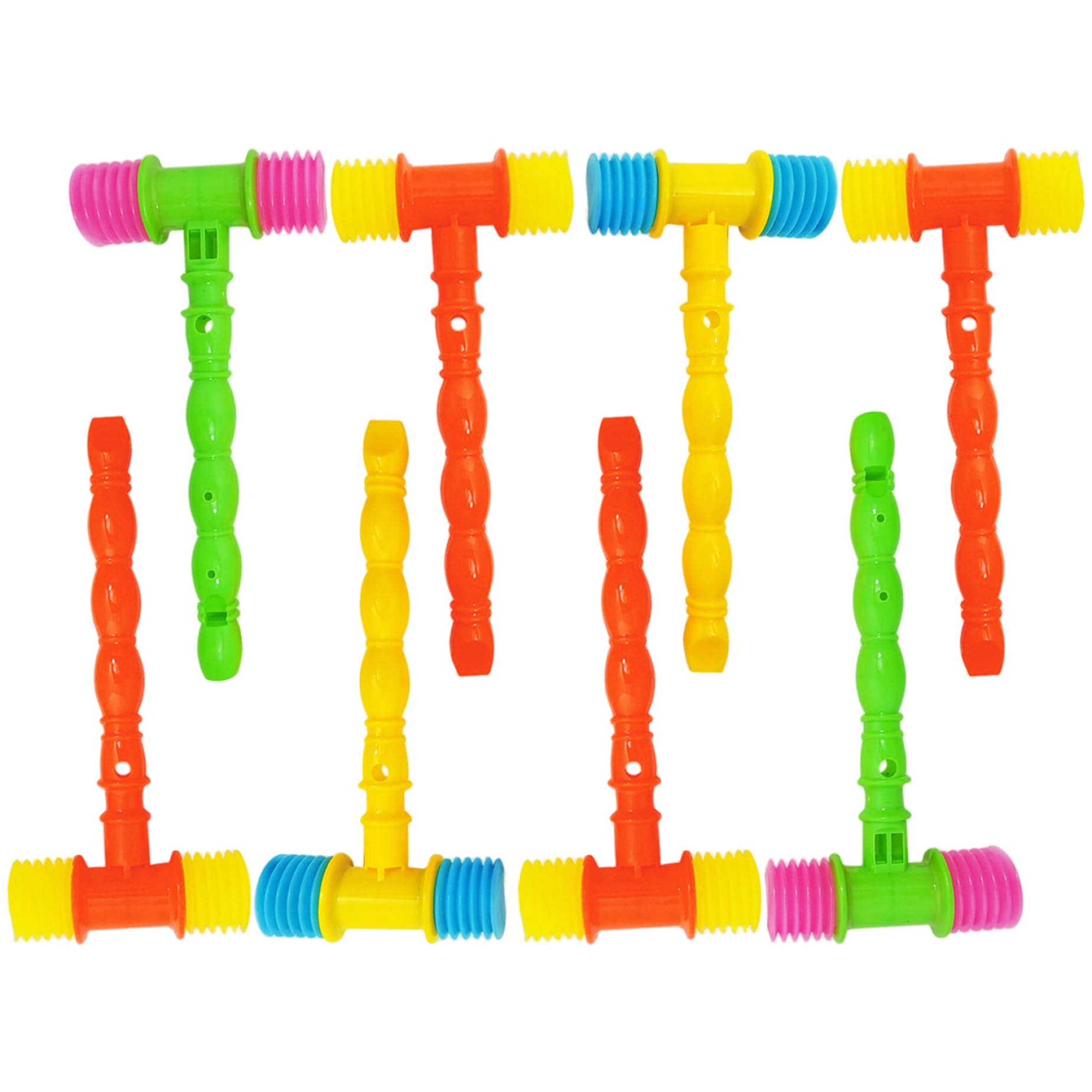 8-teiliges Quietschhammer-Spielzeug, lustiges Hämmerspielzeug mit Pfeifgriff für Babys und Kleinkinder, bunter Kinderhammer für motorische Fähigkeiten und Partygeschenke, zufällige Farbe