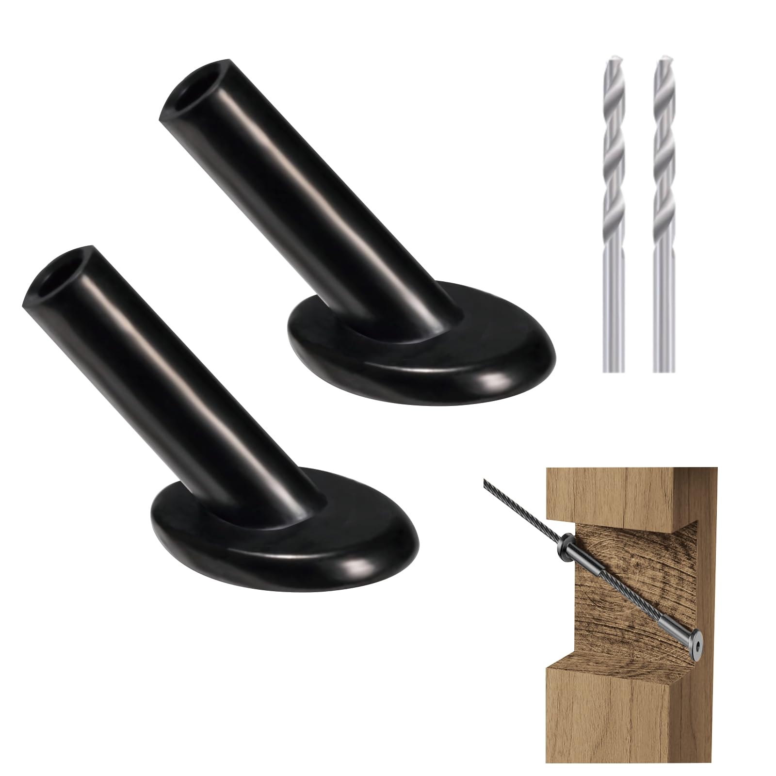 Helffer 20 Pack Black 45 Degree Angle Cable Railing Protector Sleeves, Beveled T316 Marine Grade Stainless Steel Post Protector for 1/8" Wire Rope
