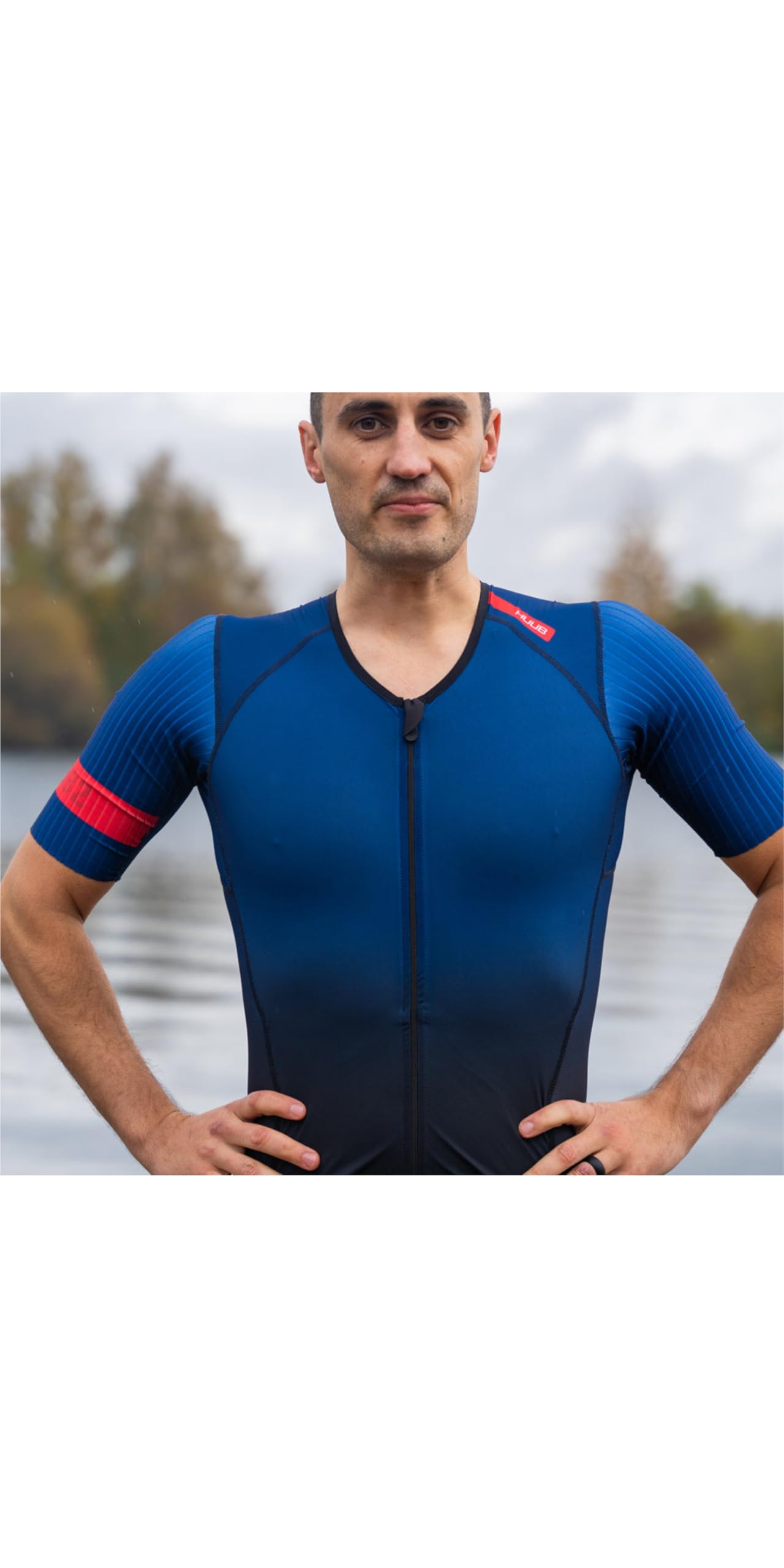 Huub 2025 Pro Aero Herren-Trianzug mit offenem Reißverschluss, Blau/Schwarz