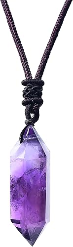 Collar de doble punta de cristal de amatista natural de Brasil para hombres y mujeres, equilibrio de cristal curativo, collar de energía de chakras