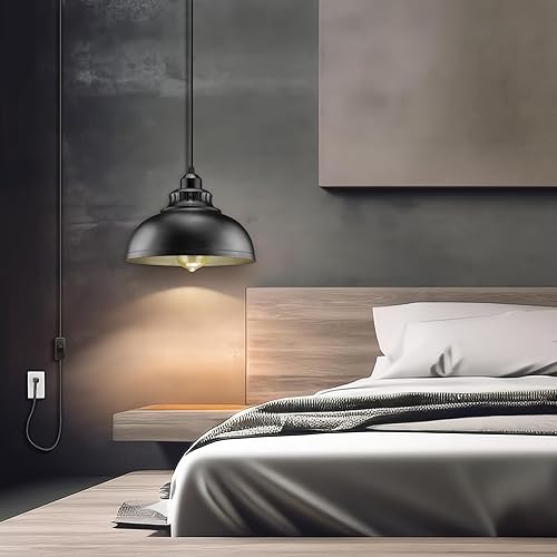 Miniatura 5 de Lámpara colgante enchufable, luces colgantes de 15 pies con cable de enchufe, interruptor de encendidoapagado, lámpara colgante industrial con cable
