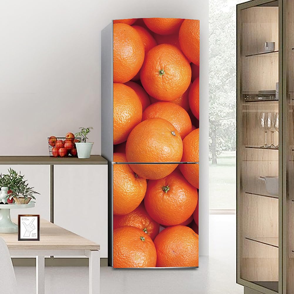 Myxjx Orange Fridge Wrap, Full Covering Door Fridge Covers Skins Wall Stickers For Kitchen Decal, Fruit Of S