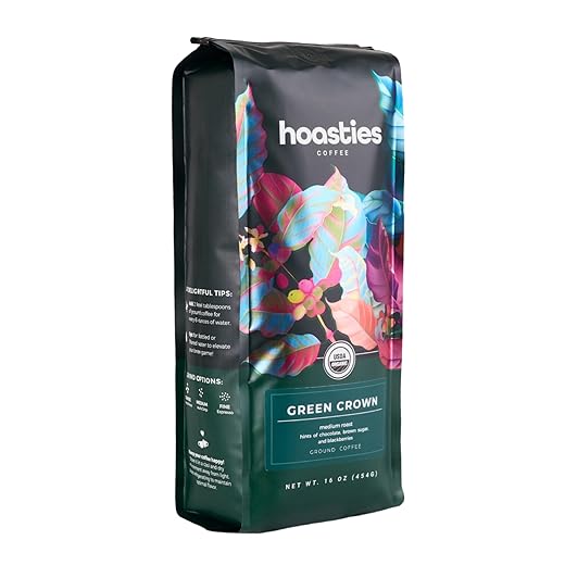 Hoasties Coffee Green Crown - Medium Roast Ground Organic Coffee, Made with 100% Colombian Arabica Coffee Beans, 16 ounces