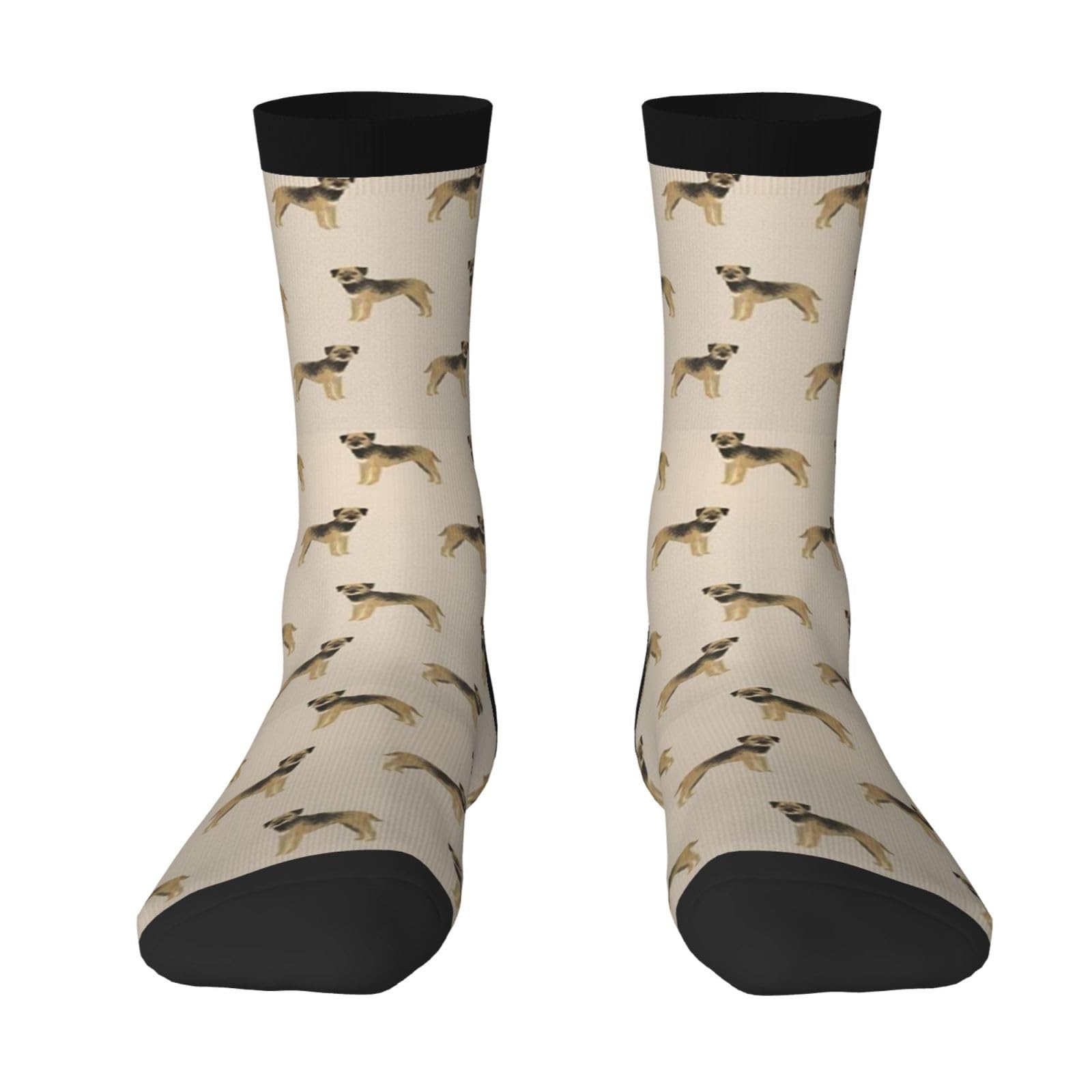 Zouey Men's 3 Moisture Protection Mid-Calf Socks, Casual Mid-Calf Socksprint Sockings Athletic Running Casual Sport Socks,Border Terrier Dog Dogs Border Terriers Tan