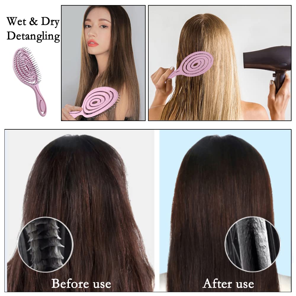 YSFSootie No Pull Hair Brush Anti-static Spiral Detangling Brush for Women & Men, Wet & Dry Curly & Straight Hair (Pink) - Image 4