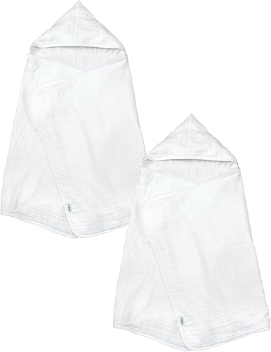 green sprouts Toalla de muselina con capucha hecha de algodón orgánico (2 unidades), blanca, 0 meses-4 años