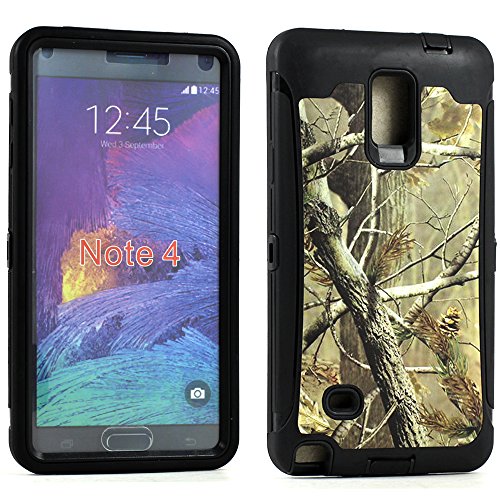 GummyCase Samsung Galaxy Note 4 Camouflage Rugged Heavy Duty Matte Dual Layer Armor Defender Hybrid Protective Case Cover with Built-in Screen for Galaxy Note 4, Black