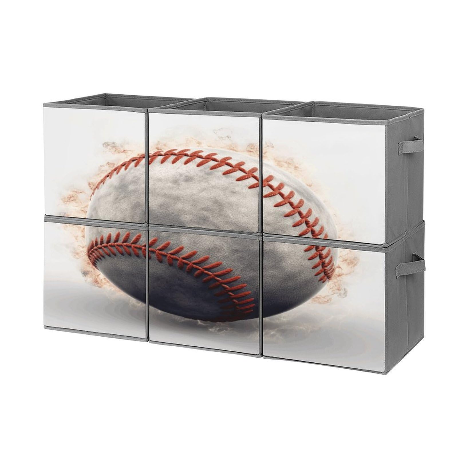 FodPand Baseball Storage Bins Cubes Fabric Cube Organizer Foldable Storage Boxes Large Storage Baskets Oxford Cloth Cube Bins for Home Clothes Closet Organizers 6 Pack