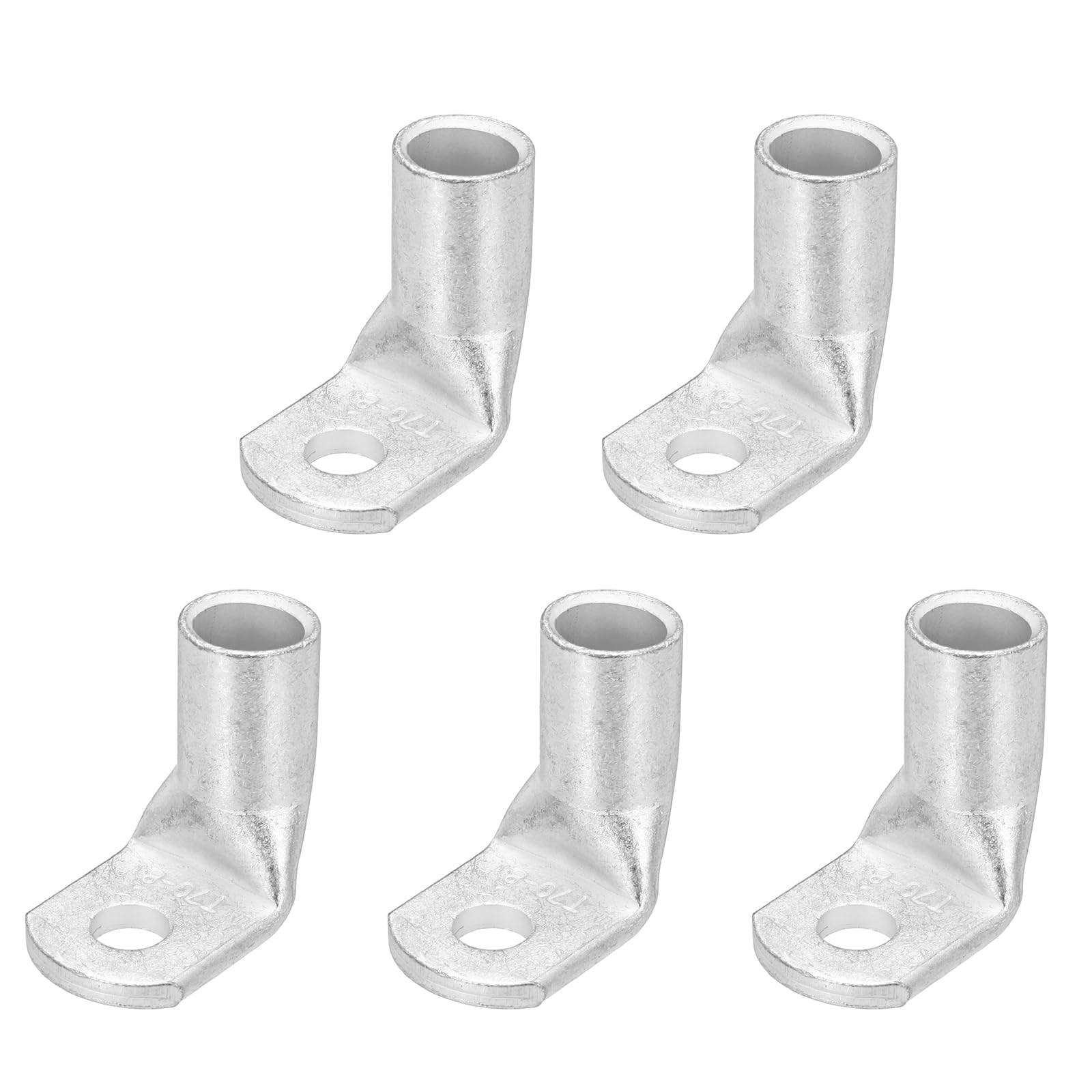 sourcing map 4/0AWG - 5/16" Copper Wire Lugs, 90 Degree Bent Battery Cable Ends Battery Lugs Ring Terminals Connectors Bare Copper Eyelet for Marine Electrical Supplies (Silver, 5Pcs)