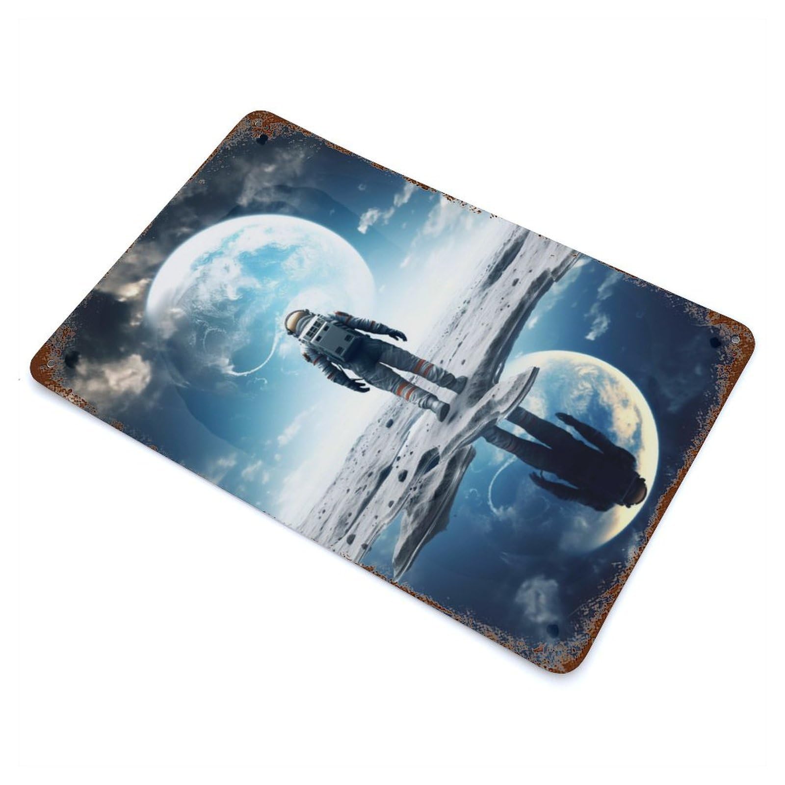 Alien Planet View 11.8"x7.9" Aged Metal Wall Plaque, Retro Wall Decor for Farmhouse, Kitchen And Entryway Decor