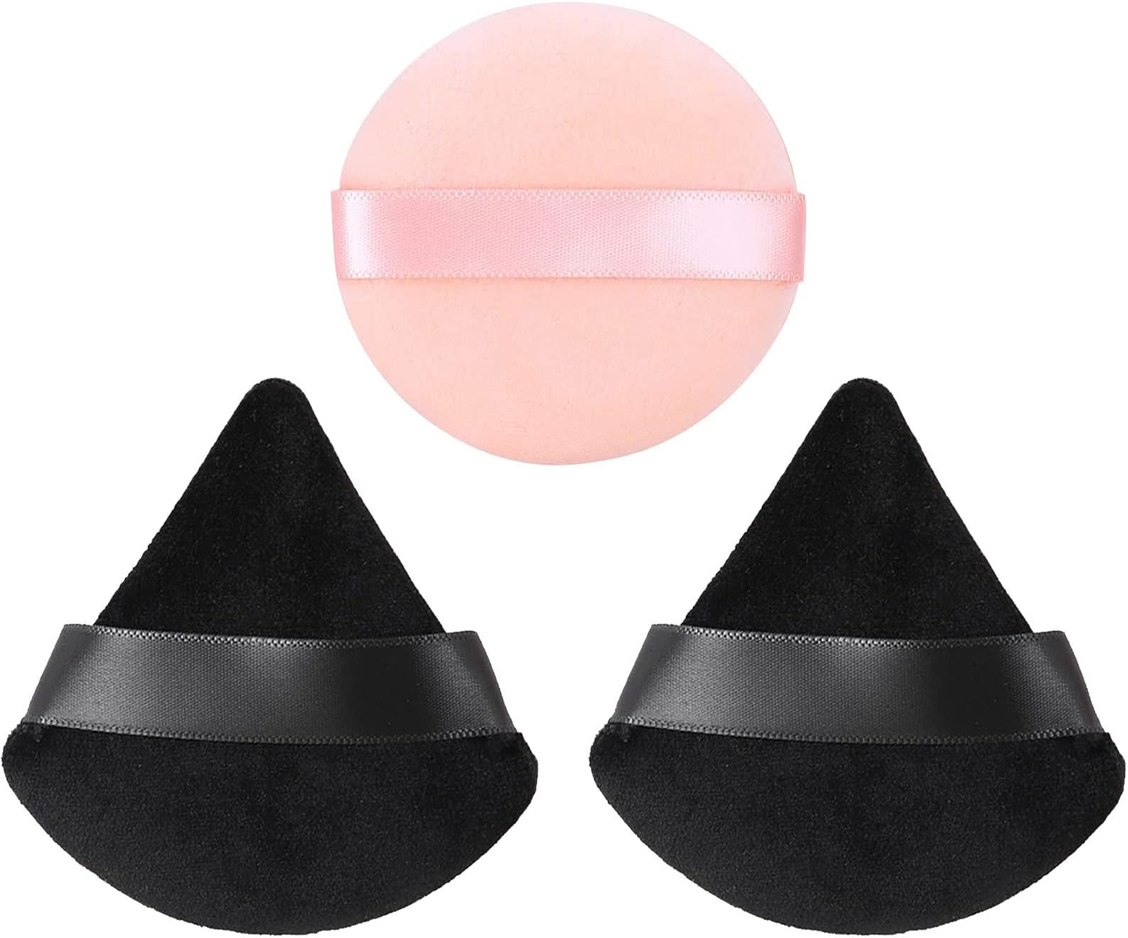 HEYMKGOTriangle Makeup Powder Puff Washable Reusable Makeup Sponge Face Sponge Powder Puff Makeup Puff Dry Wet Powder Sponge Pads (3 Pieces, Black & Pink)