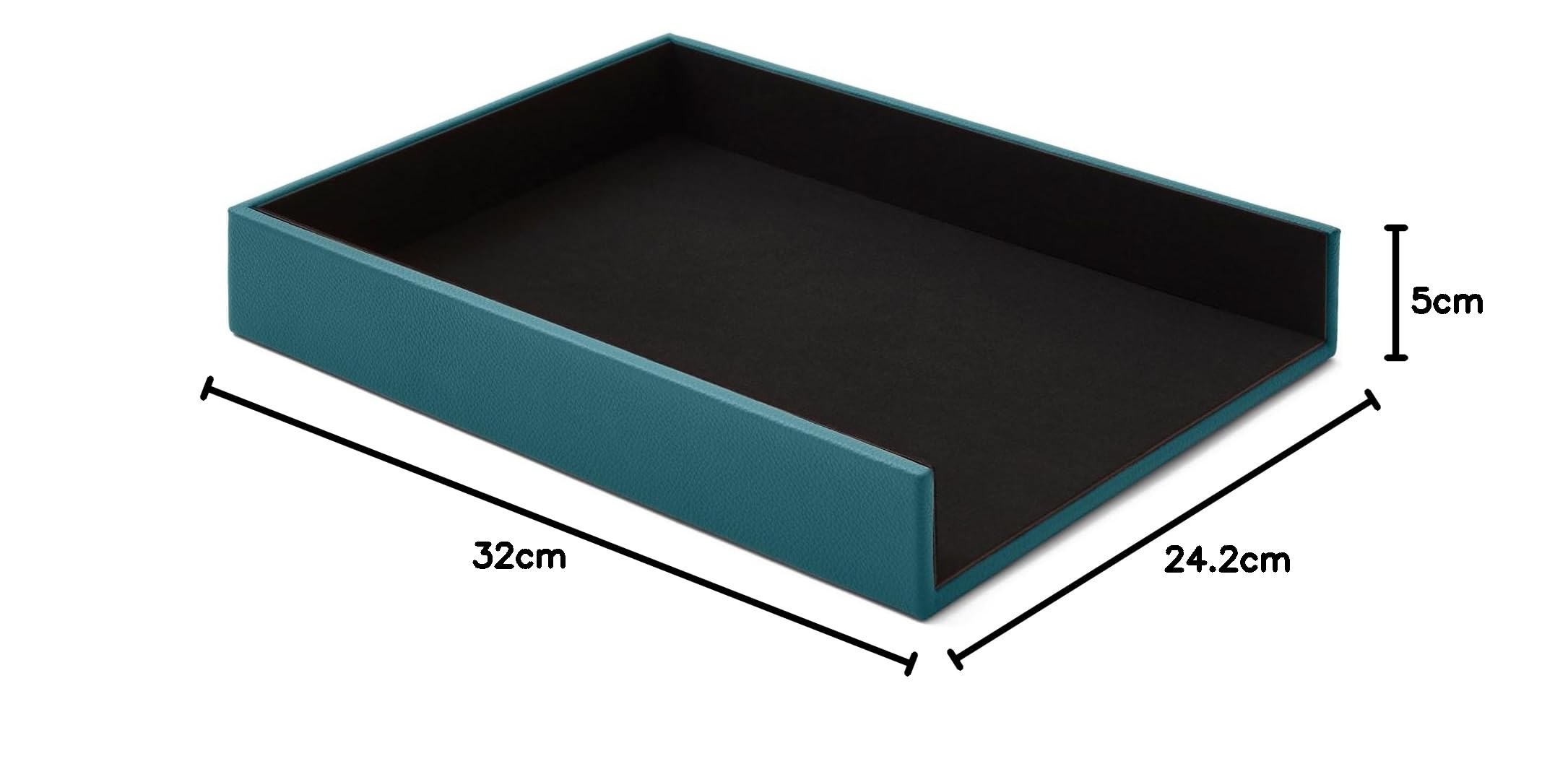 Eglooh - Atena - Porta Documenti Ufficio Scrivania in Vera Pelle Blu Petrolio - Vaschetta Portadocumenti Formato A4, Portalettere - cm 32 x 24,2 x H.5 - Interamente Made in Italy