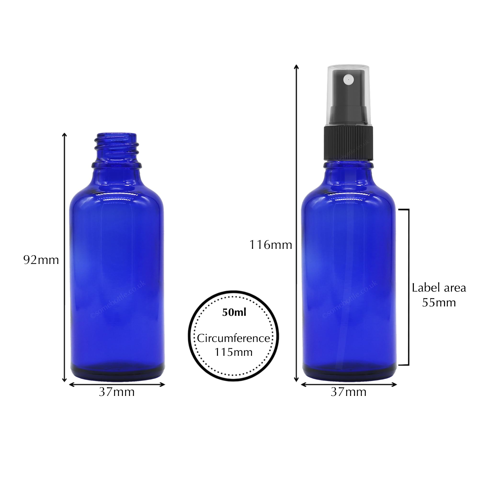 40-50 ml blaue Glas-Sprühflaschen mit schwarzem Zerstäuber – Kobaltblaue Sprühflaschen, nachfüllbar, für Flüssigkeiten/Kosmetik/ätherisches Öl/Aromatherapie/Parfüm