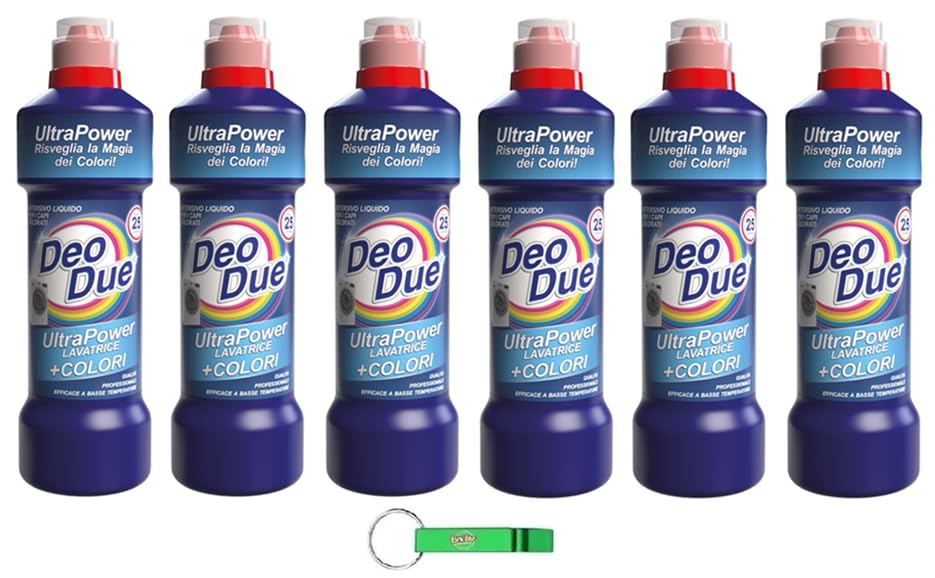 Deo Due Ultra Power Lavatrice + Colore - Detergente líquido para la lavadora, ideal para tus prendas de colores, 25 lavados de 1000 ml + llavero Beni Culinari gratuito