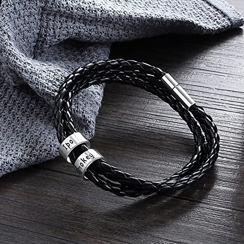 Yofair Custom Mens Bracelet With Kids Name Personalized Braided Leather Bracelet Engraved Bracelets Fathers Dad Gifts For Men #TOP1